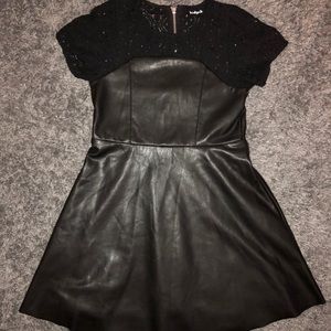 Kidpik Black faux leather & lace dress NWOT